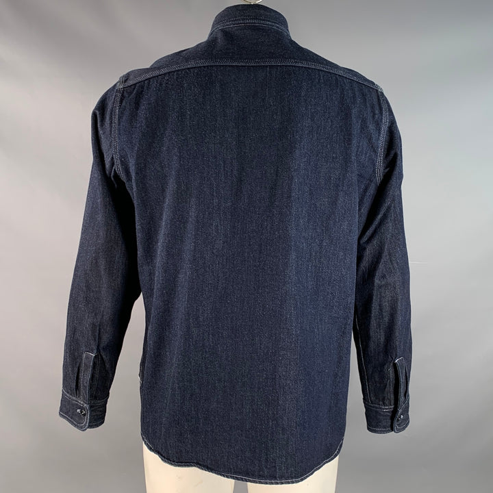 GUSTIN Size XXL Navy White Twill Cotton Trucker Jacket