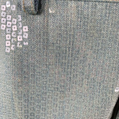PRIVATE POLICY Size M Blue Clear Sequined Denim Wide Leg Dress Pants