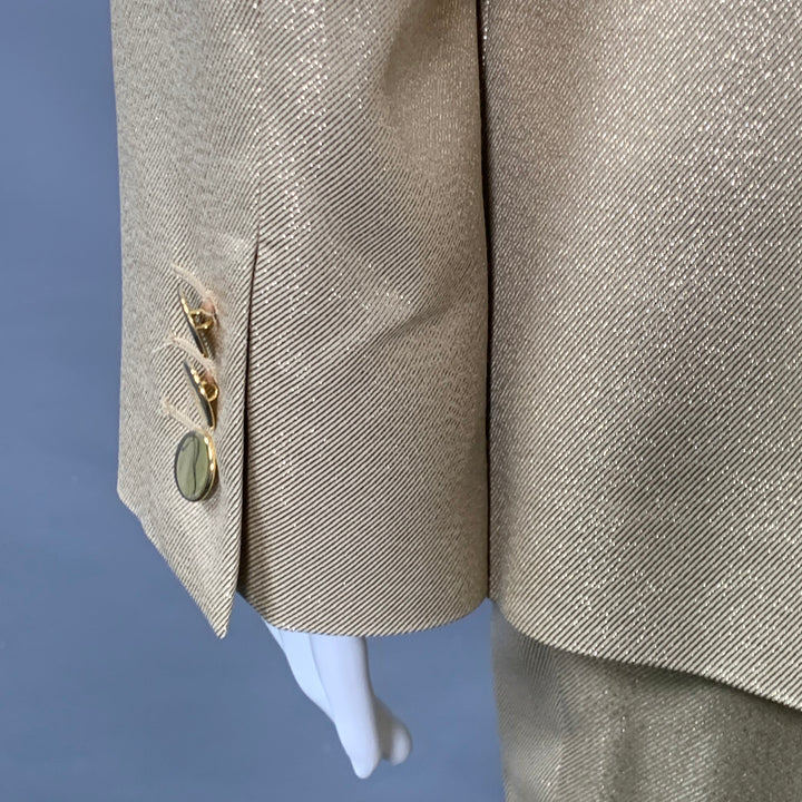 EMPORIO ARMANI Size M Gold Metallic Notch Lapel Pantsuit