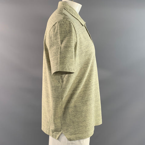 BOTTEGA VENETA Size L Green Grey Heather Cotton Buttoned Polo