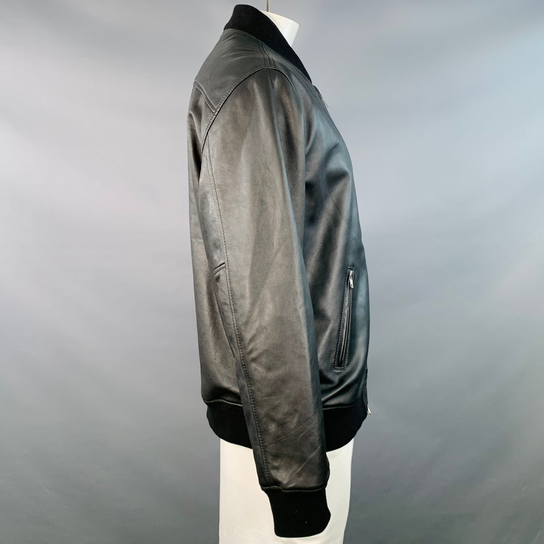 QUINCE Size XL Black Sheepskin Leather Bomber Jacket