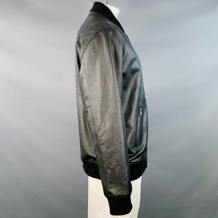 QUINCE Size XL Black Sheepskin Leather Bomber Jacket