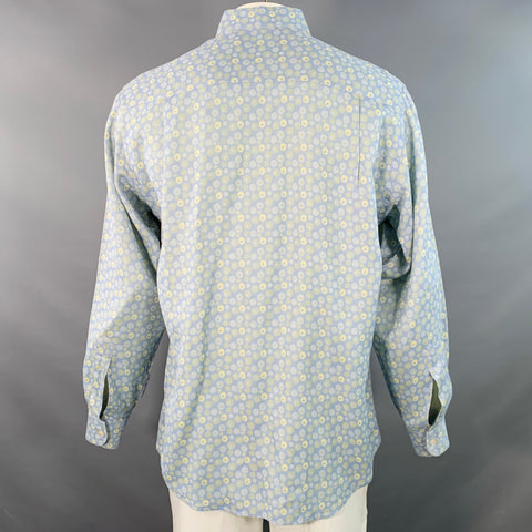 ERMENEGILDO ZEGNA Size L Blue Yellow Dots Cotton One Pocket Long Sleeve Shirt