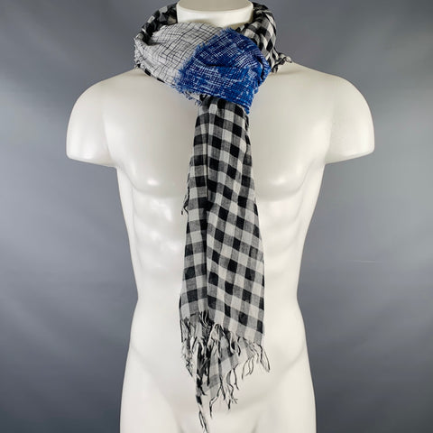 INOUITOOSH Black White Blue Gingham Cotton Scarf