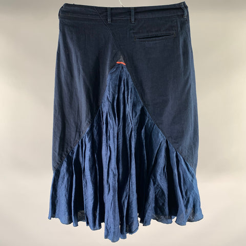 KAPITAL Size S Navy Indigo Cotton Linen Wide Shorts