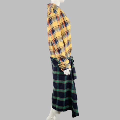 DRIES VAN NOTEN Size 4 Yellow Multi-Color Cotton Plaid Shirt Dress