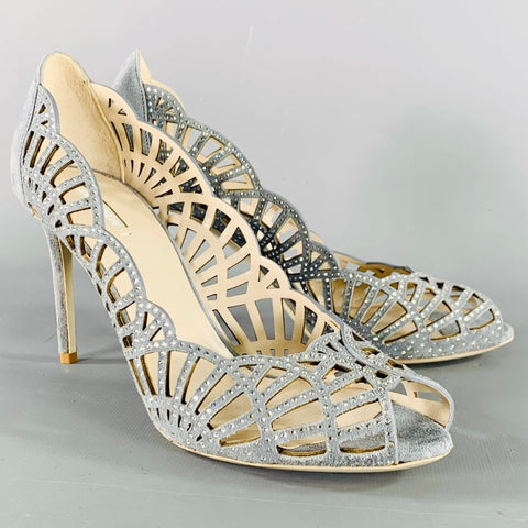 GIORGIO ARMANI Size 8 Grey Suede Cut Out Peep Toe Pumps