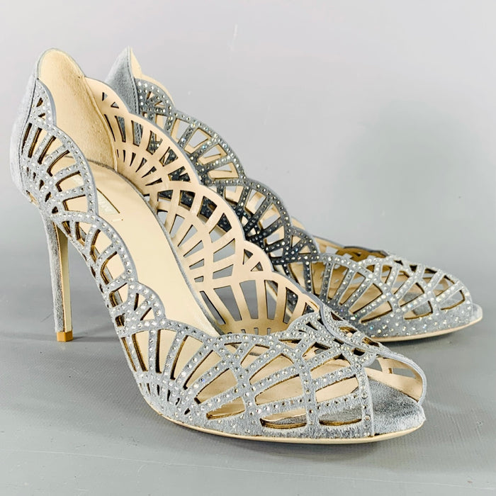 GIORGIO ARMANI Size 8 Grey Suede Cut Out Peep Toe Pumps