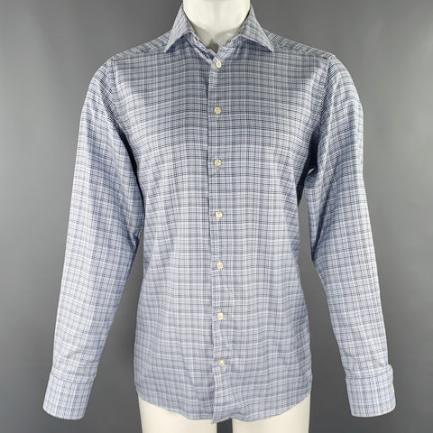 Chemise à manches longues en coton motif pied-de-poule bleu et blanc, taille M, de la marque ETON