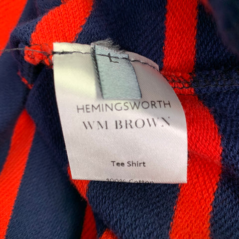 HEMINGSWORTH Size L Navy Red Stripe Cotton Crew Neck T-shirt