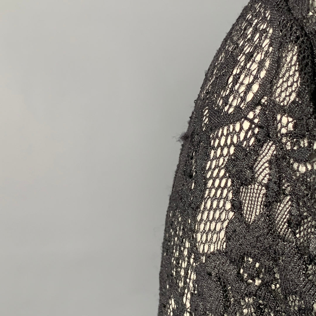 ANNE FONTAINE Size XL Carine Black Polyamide Blend Lace Faux Leather Contrast Trim Blouse