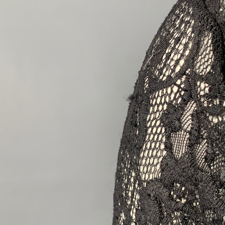 ANNE FONTAINE Size XL Carine Black Polyamide Blend Lace Faux Leather Contrast Trim Blouse