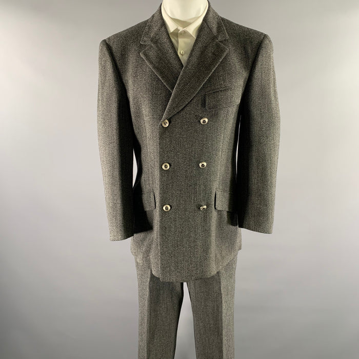 V2 by VERSACE Size 42 Grey Black Heather Double Breasted Suit