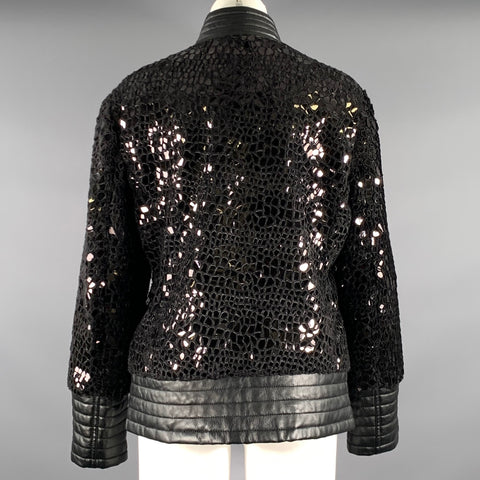 NEIMAN MARCUS Size M Black Polyester Embossed Zip Up Jacket Outdoor