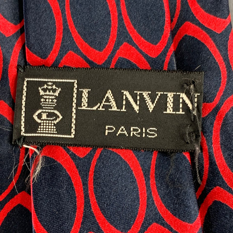 LANVIN Navy Red Circles Satin Tie