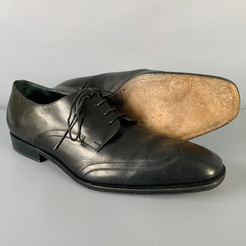 SALVATORE FERRAGAMO Size 10 Black Wingtip Leather Square Toe Lace-Up Shoes