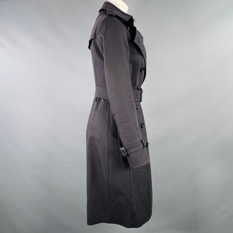 BURBERRY PRORSUM Size 2 Black Cotton Twill Double Breasted Coat