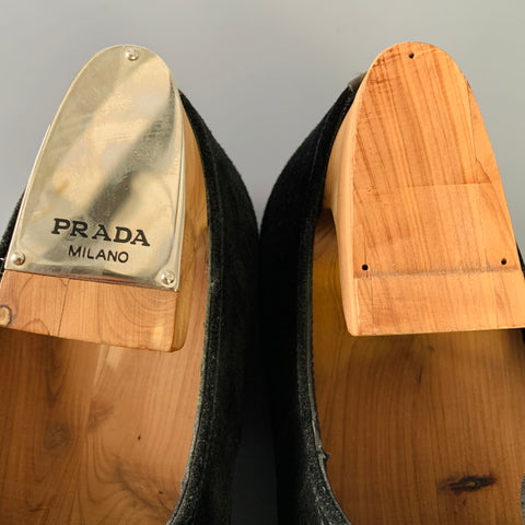 PRADA Size 8 Black Suede Pointed Toe Lace-Up Shoes