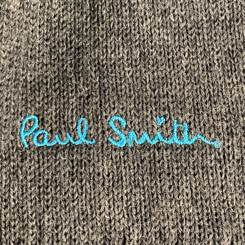 PAUL SMITH Grey Blue Embroidered Wool Knit Fringe Scarf