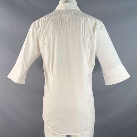 JIL SANDER Size 42 White Cotton Blend 3/4 Sleeves Long Sleeve Shirt