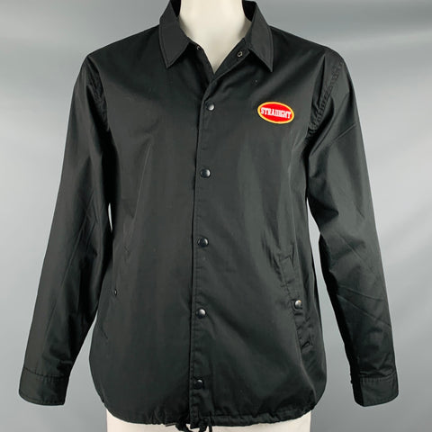 STRAIIIGHT Size L Black White Graphic Snaps Coat