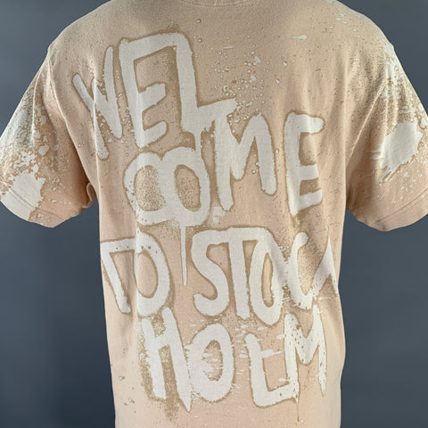 ACNE STUDIOS Size XXS Tan White Graphic Cotton Crew-Neck T-shirt