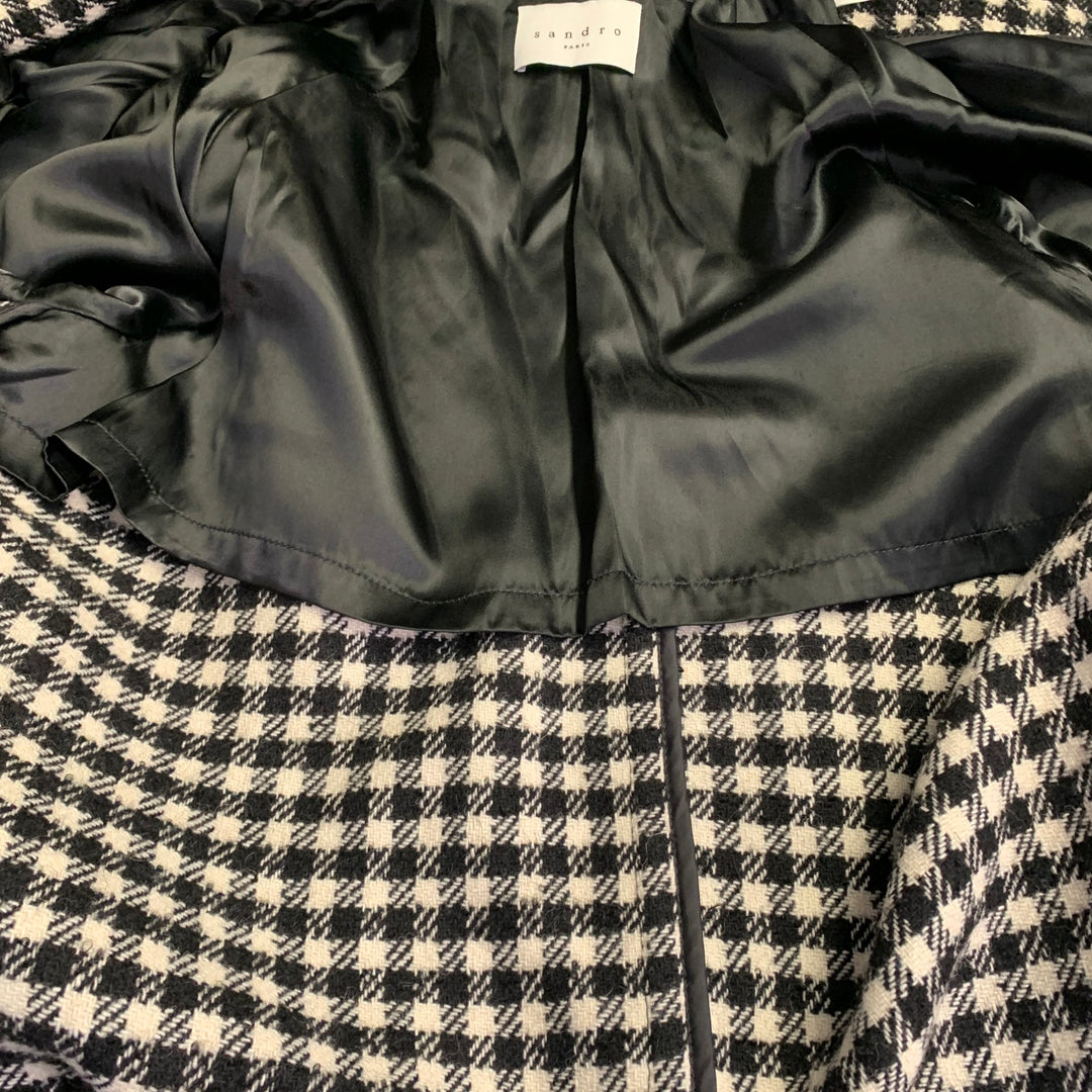 SANDRO Size L Black White Checkered Wool Blend Buttoned Raglan Coat