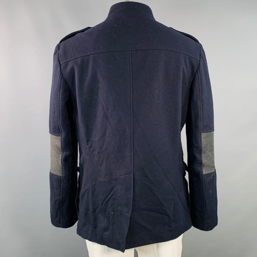 VERSACE Size 46 Navy Black Virgin Wool Blend Epaulets Jacket