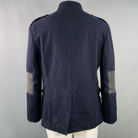 VERSACE Size 46 Navy Black Virgin Wool Blend Epaulets Jacket