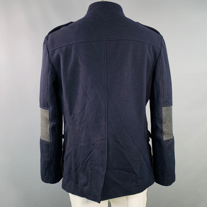 VERSACE Size 46 Navy Black Virgin Wool Blend Epaulets Jacket