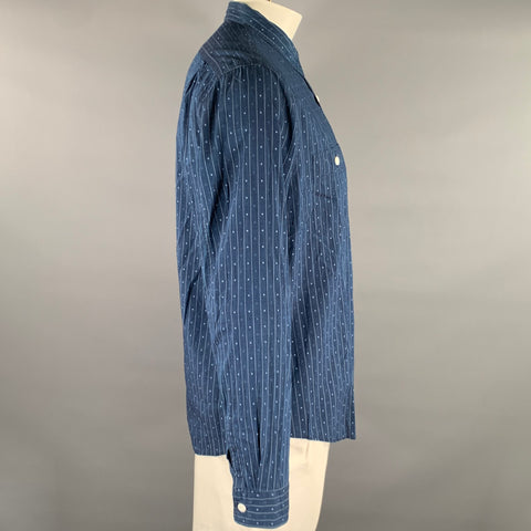 WALLACE & BARNES Size L Navy Mixed Patterns Cotton Lightweight Long Sleeve Shirt