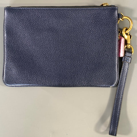 COACH HOL2018 Purple Navy 39250 Metallic Pebble Grain Leather Pouch
