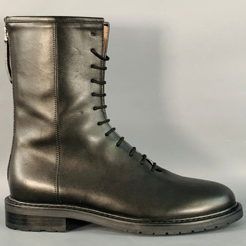 LEGRES Size 8 Black Leather Lace-Up Zipper Boots
