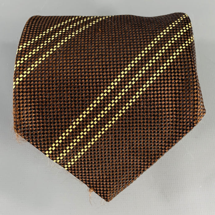 KITON Brown Yellow Diagonal Stripe Silk Tie