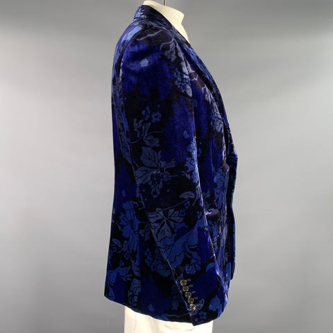 TOM FORD Chest Size 44 Blue Navy Floral Silk Viscose Peak Lapel Sport Coat
