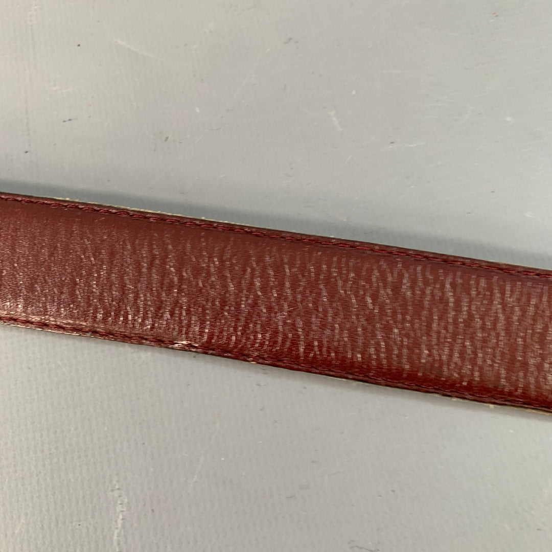 CARTIER Vintage Size 43 Burgundy Gold Logo Leather Skinny Belt