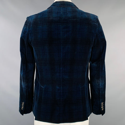 PRINGLE Size 42 Navy Plaid Cotton Velvet Notch Lapel Sport Coat
