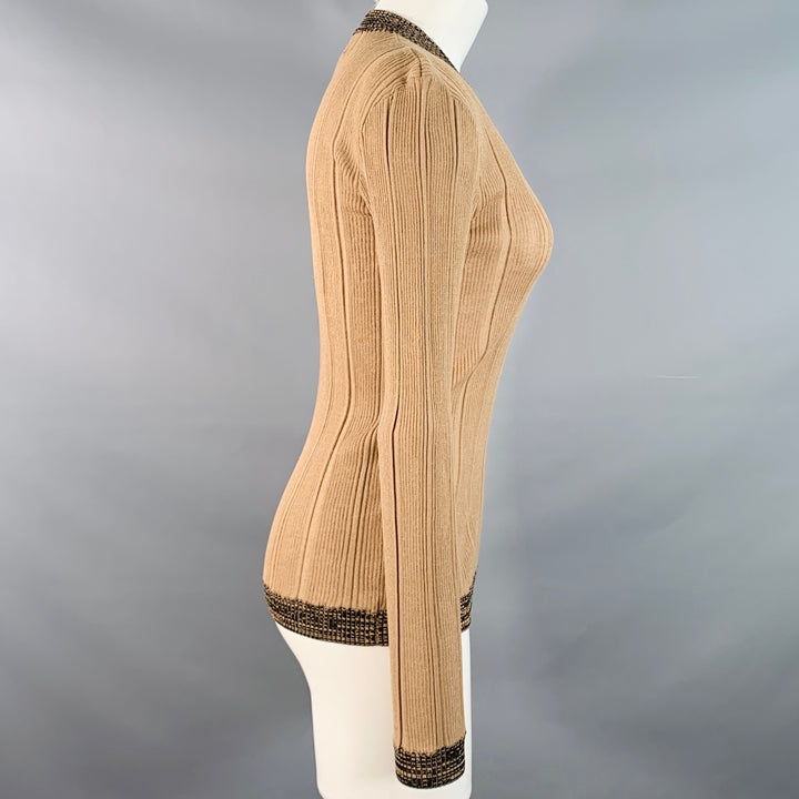 GANNI Size M Brown Cotton Blend Rib Knit Stretch Pullover