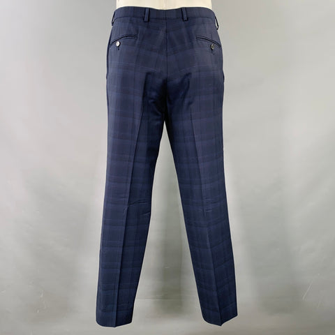 Z ZEGNA Size 46 Regular Navy Blue Plaid Wool Notch Lapel Suit