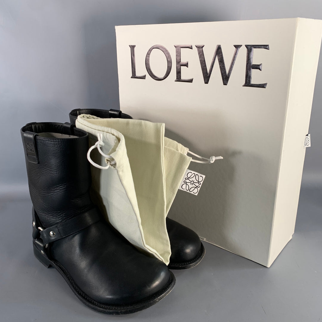 LOEWE Size 9 Black Leather Pull On Round Toe Harness Biker Boots LOEWE Size 9 Black Leather Pull On Round Toe Harness Biker  main image 2
