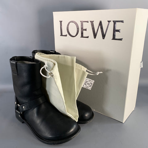 Bottes de motard LOEWE T. 43 en cuir noir à enfiler, bout rond, avec bride