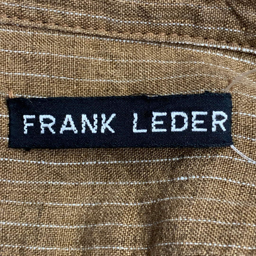 FRANK LEDER Size S Brown White Stripe Linen Spread Collar Long Sleeve Shirt