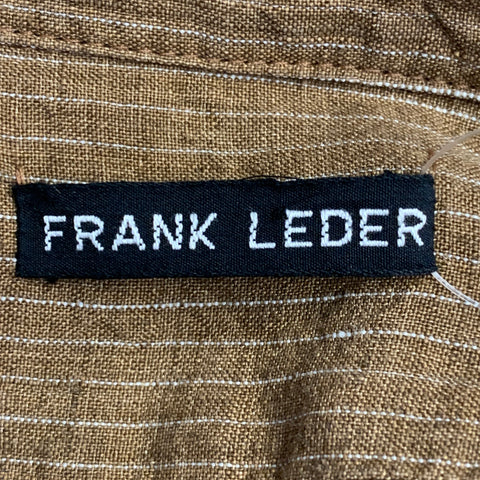 FRANK LEDER Size S Brown White Stripe Linen Spread Collar Long Sleeve Shirt