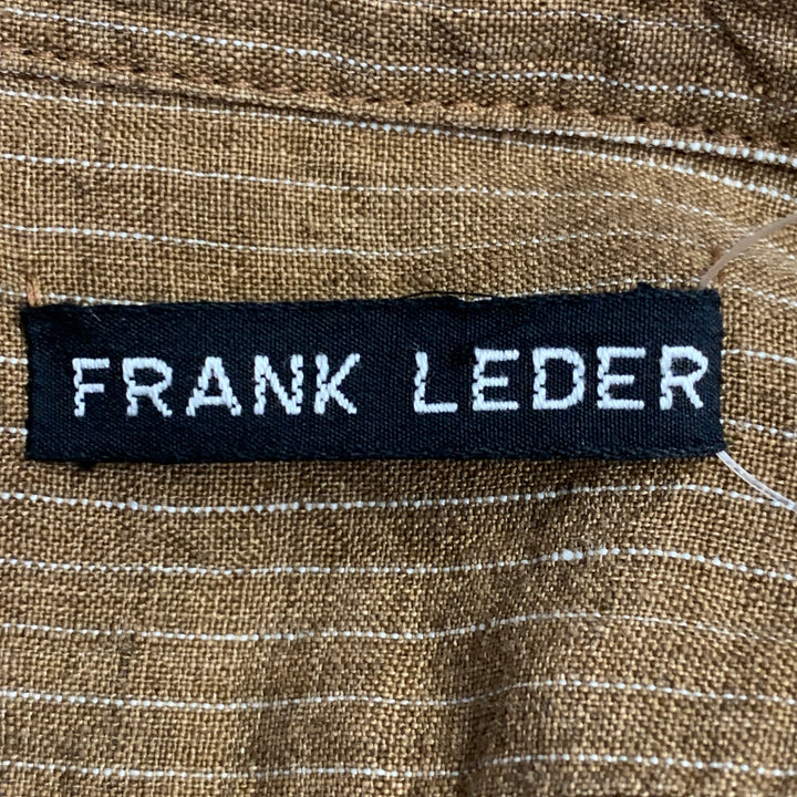 FRANK LEDER Size S Brown White Stripe Linen Spread Collar Long Sleeve Shirt