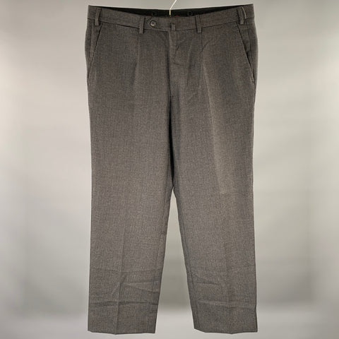 ISAIA Size 36 Grey Black Gingham Wool Pleated Dress Pants