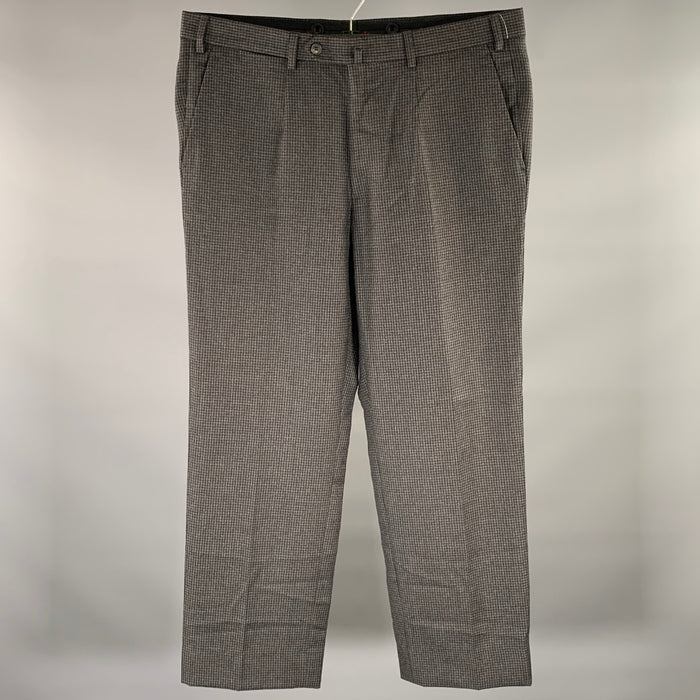 Pantalon de ville plissé en laine à carreaux gris et noirs ISAIA taille 36