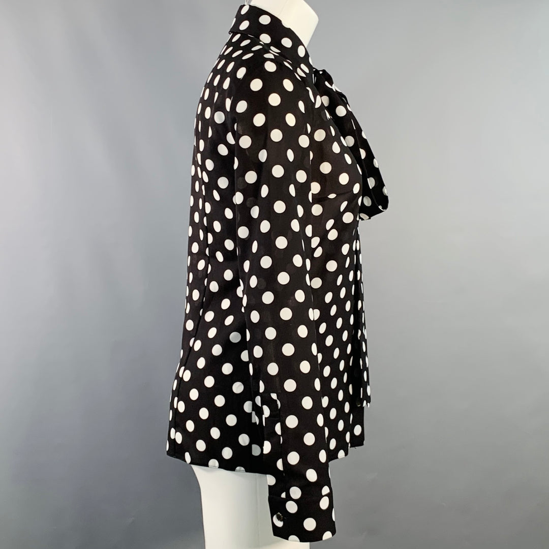 MICHAEL KORS COLLECTION Size 2 Black White Polyester Polka Dot Bow Blouse