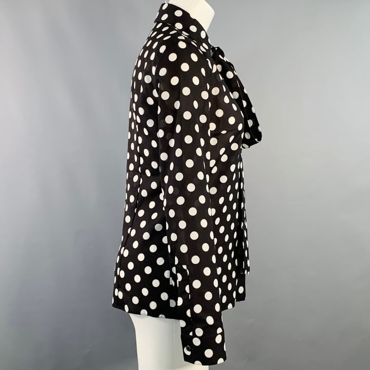 MICHAEL KORS COLLECTION Size 2 Black White Polyester Polka Dot Bow Blouse