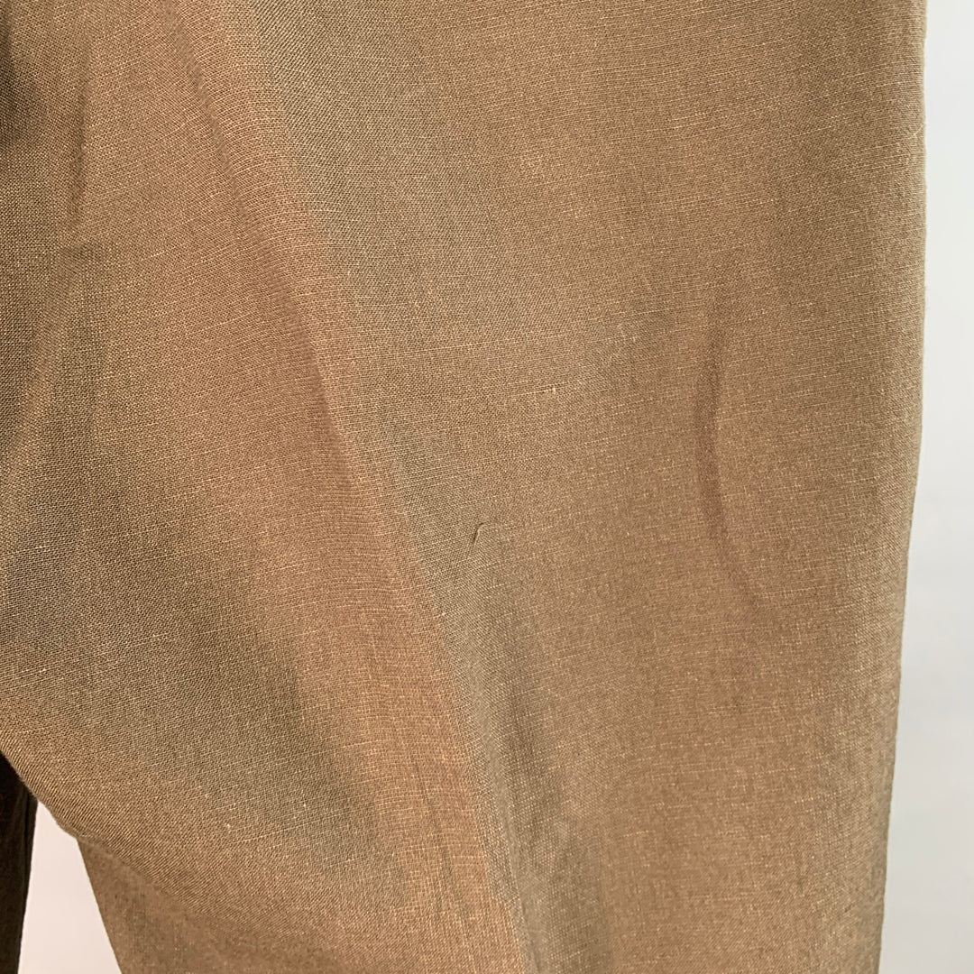 VISVIM Size L Hakama Dark Olive Wool Linen Pleated Belted Tapered Dress Pants