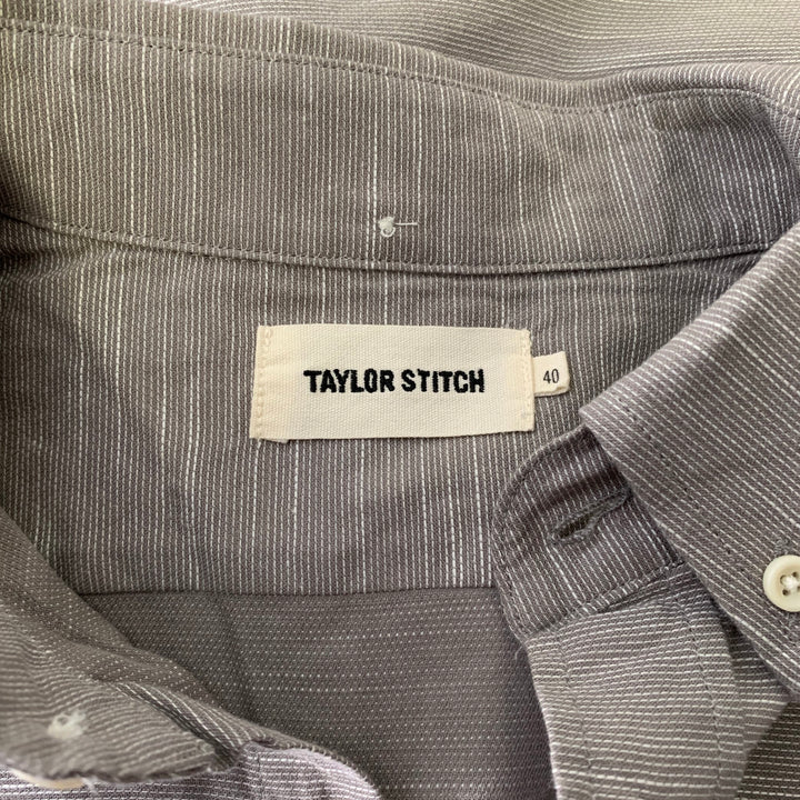 TAYLOR STITCH Size M Grey White Stripe Cotton Button Down Short Sleeve Shirt